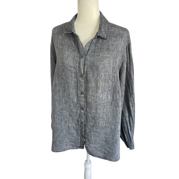 J.Jill Love Linen 100% Linen Button Front Top Gray Size 3X Classic Minimalist - Picture 2 of 10